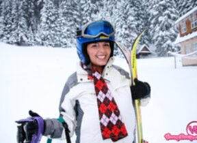 Busty ski girl Ora fucked outdoors in the snow by instructor